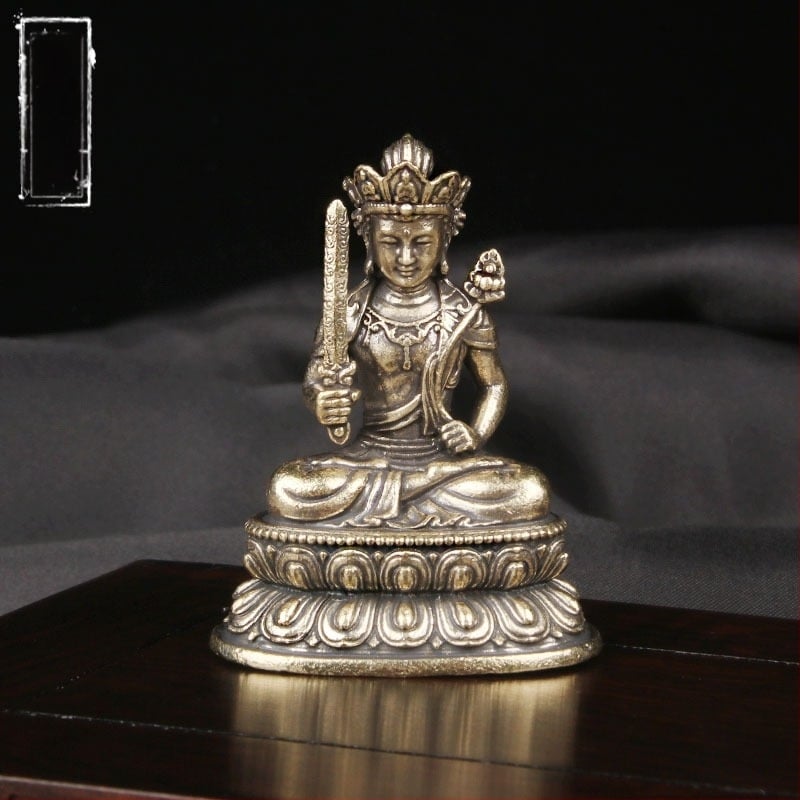 Statuie din alamă a Bodhisattva Akashagarbha cu opt zei păzitori, figură religioasă pentru închinare, obiect de colecție din metal