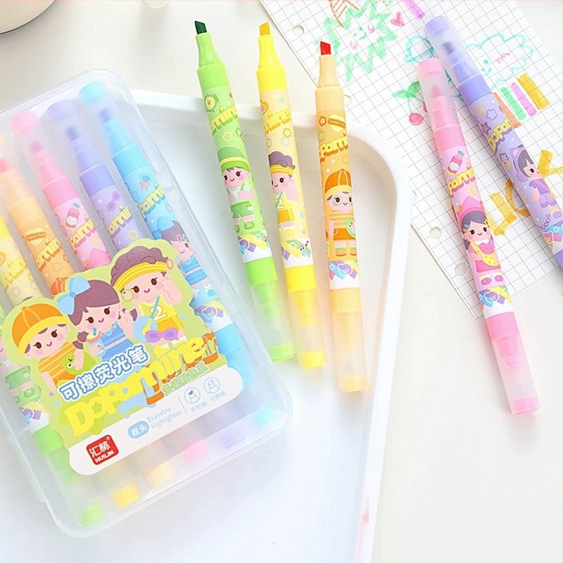 Huilin marker dual cu vârfuri moi, ștergător, culori pastel pentru elevi – evidențierea punctelor importante, jurnal, desene colorate și desene libere