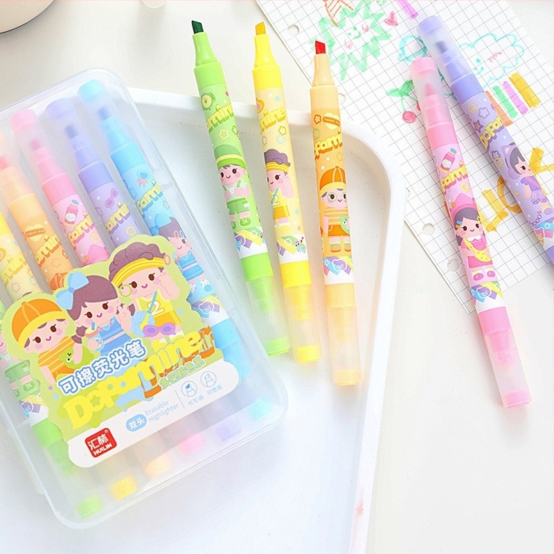 Huilin marker dual cu vârfuri moi, ștergător, culori pastel pentru elevi – evidențierea punctelor importante, jurnal, desene colorate și desene libere