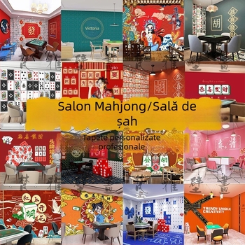 Tapet pentru sala de mahjong – stil național modern pentru camere de jocuri și săli de biliard, mural tematic creativ pentru cafenele cu ceai cu lapte