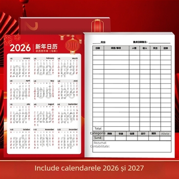 Jurnal de contabilitate cu calendar, în stil tradițional chinezesc, pentru uz casnic și afaceri, cu înregistrări detaliate ale cheltuielilor zilnice