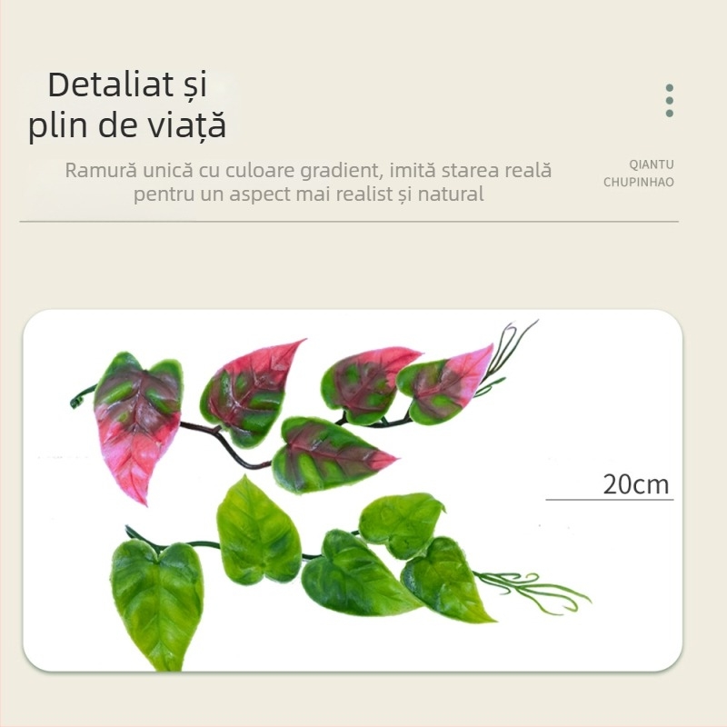 Plantă artificială de perete pentru decor, cu frunze de viță de cartof dulce și ornamente din ratan