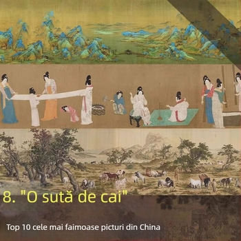 Tapet în stil chinezesc cu portrete de femei și peisaje clasice, inspirație retro