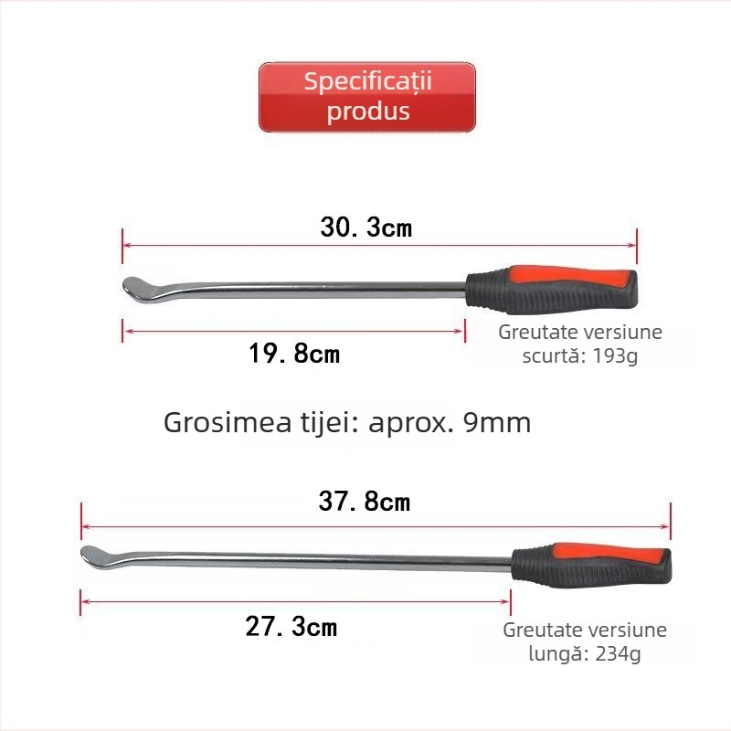 Bară din oțel pentru demontarea anvelopelor, cu cap plat – unealtă pentru reparații auto și instrument de prelucrare a lemnului cu matriță din aluminiu