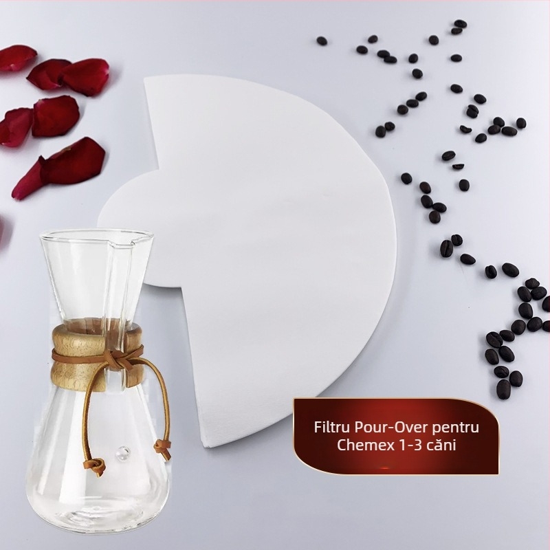 Filtru de cafea Chemex pătrat, plat, pre-pliat, pentru uz casnic, formă semilună pentru recipient comun