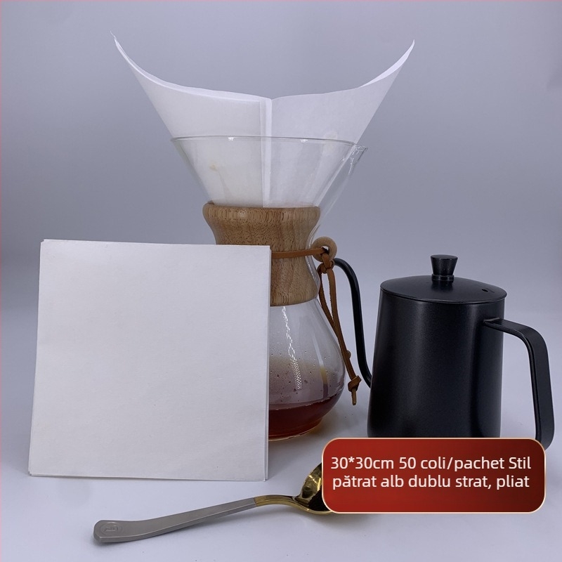 Filtru de cafea Chemex pătrat, plat, pre-pliat, pentru uz casnic, formă semilună pentru recipient comun