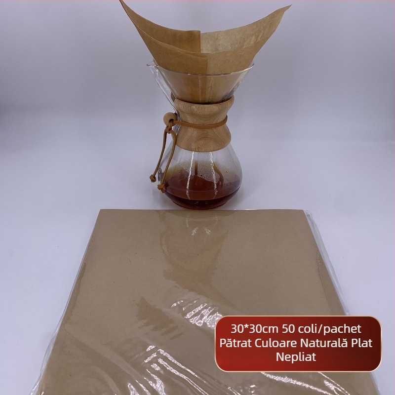 Filtru de cafea Chemex pătrat, plat, pre-pliat, pentru uz casnic, formă semilună pentru recipient comun