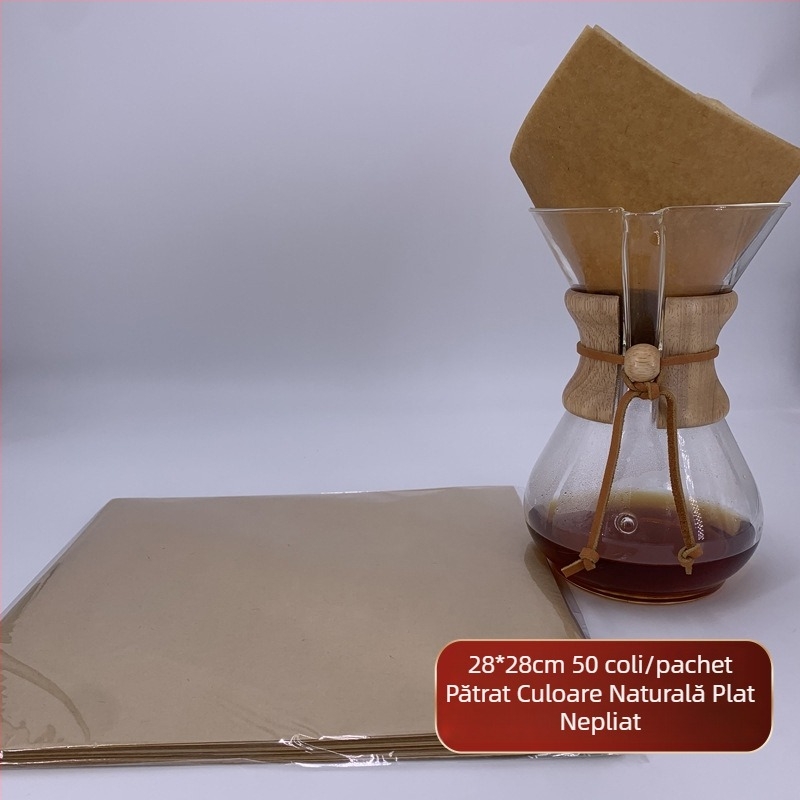 Filtru de cafea Chemex pătrat, plat, pre-pliat, pentru uz casnic, formă semilună pentru recipient comun