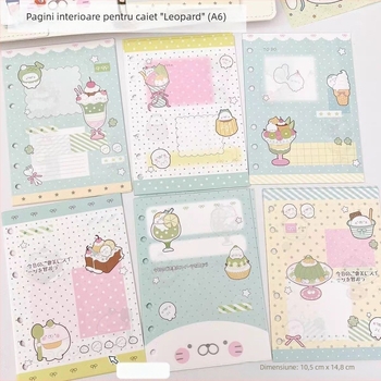 Leopard la soare: pagini interioare A6, ilustrații de tip desen animat, groase și detașabile, 6 găuri, 60 foi de refill