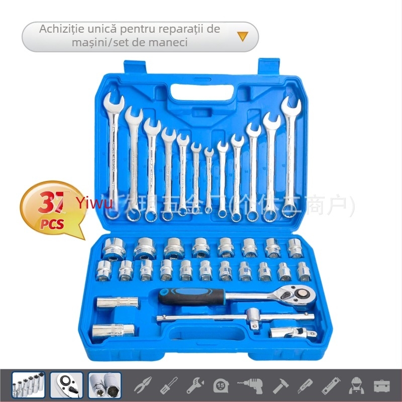 108-94-82-61-37 Set de capete pentru șuruburi și capete de bituri cu cheie cu clichet într-o cutie de scule auto