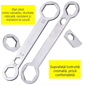 Cheie pentru ax motociclu pentru demontarea axelor față și spate, 32mm/22mm/14mm