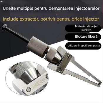 Unealtă multifuncțională pentru demontarea injectorului de combustibil, cu extractor glisant pentru duze și clemă de fixare