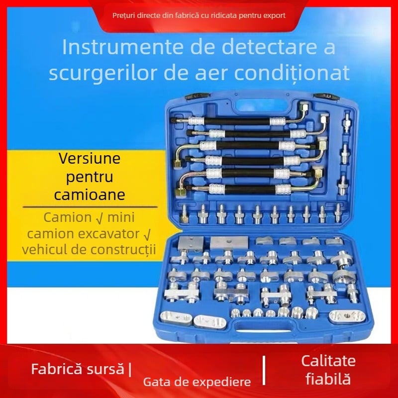 Unealtă pentru detectare și sigilare a scurgerilor sistemului de climatizare pentru camioane, utilaje de construcții și excavatoare; testarea scurgerilor conductelor de climatizare și conector de etanșare
