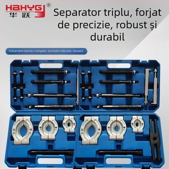 Set de 14 piese pentru demontarea rulmenilor din cutia de viteze, cu extractor cu brațe, mandrină tip fluture și separator pentru trei discuri