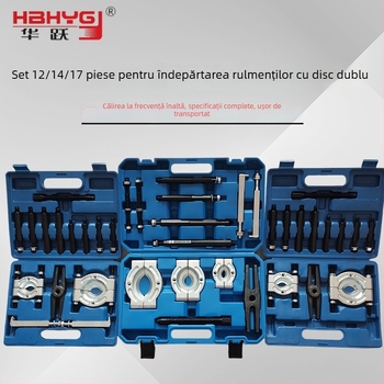Set de 14 piese pentru demontarea rulmenilor din cutia de viteze, cu extractor cu brațe, mandrină tip fluture și separator pentru trei discuri