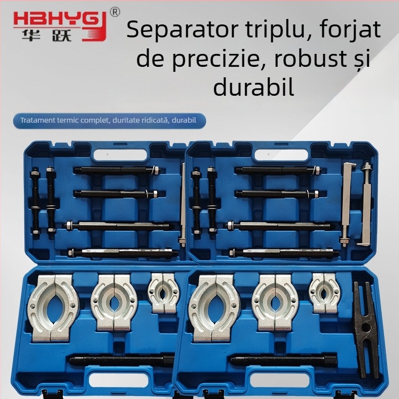 Set de 14 piese pentru demontarea rulmenilor din cutia de viteze, cu extractor cu brațe, mandrină tip fluture și separator pentru trei discuri