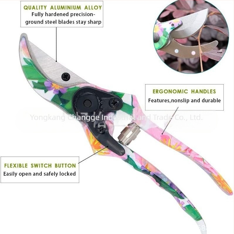Set de unelte de grădină din aliaj de aluminiu, cu foarfecă de tăiat cu imprimeu floral, pentru plantarea florilor și îndepărtarea buruienilor