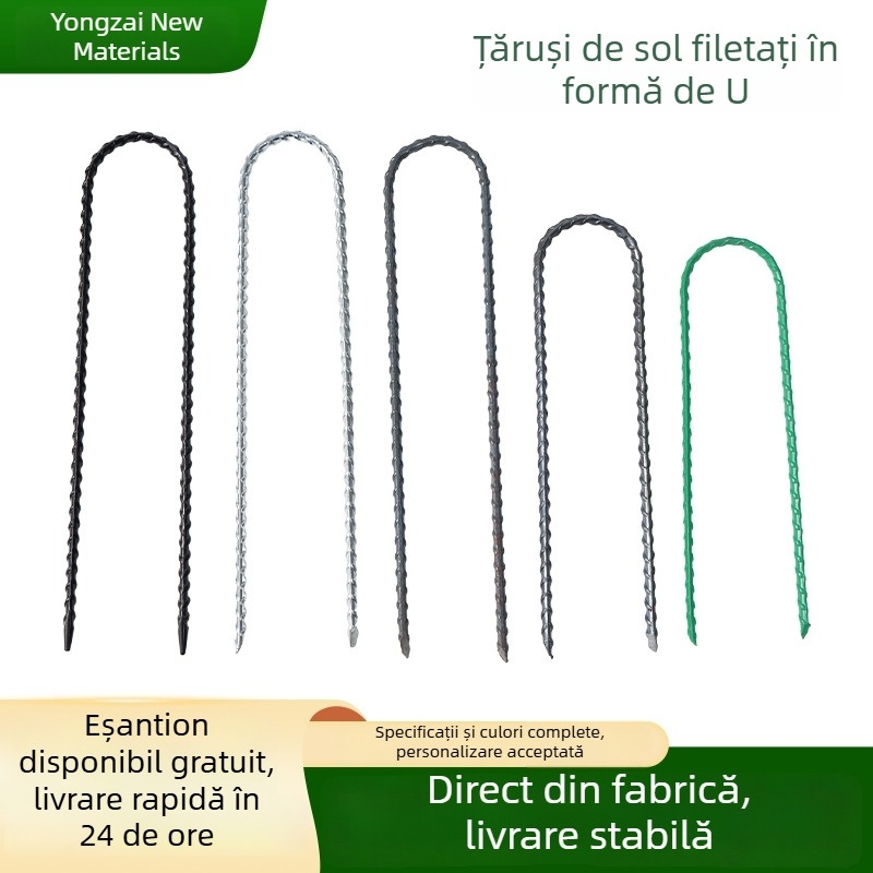 Cuie de teren în formă de U, filetate, galvanizate, pentru grădină și gazon; fixare cort și țesătură împotriva buruienilor