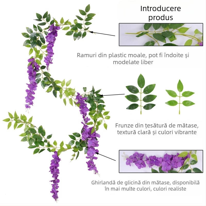 Flori artificiale de wisteria pentru decor de nuntă, viță agățată pentru tavan și coridor, înălțime 200 cm sau mai mult