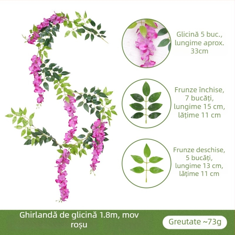 Flori artificiale de wisteria pentru decor de nuntă, viță agățată pentru tavan și coridor, înălțime 200 cm sau mai mult