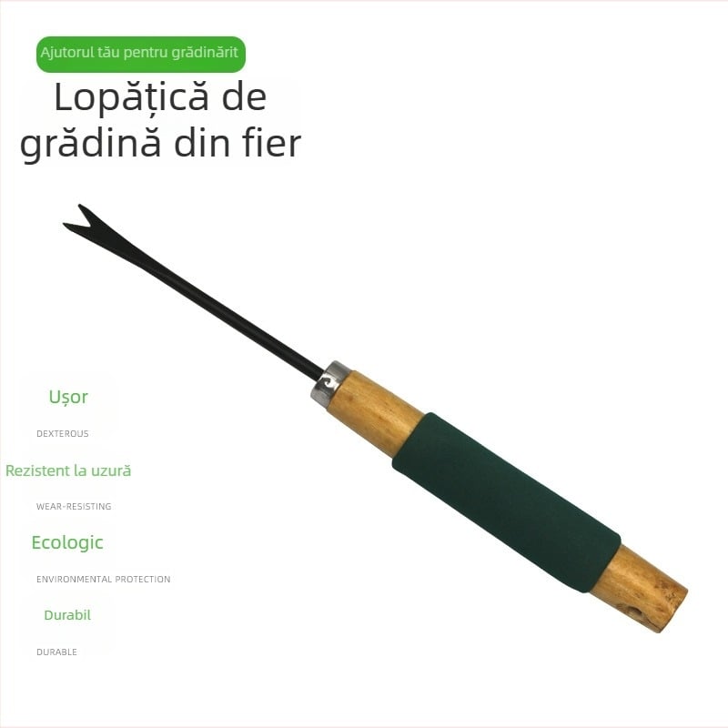 Instrument mini pentru grădină pentru eradicarea buruienilor și transplantarea răsădinilor, vârf de lopată metalic, mâner din lemn, LY3112D, culoarea variază