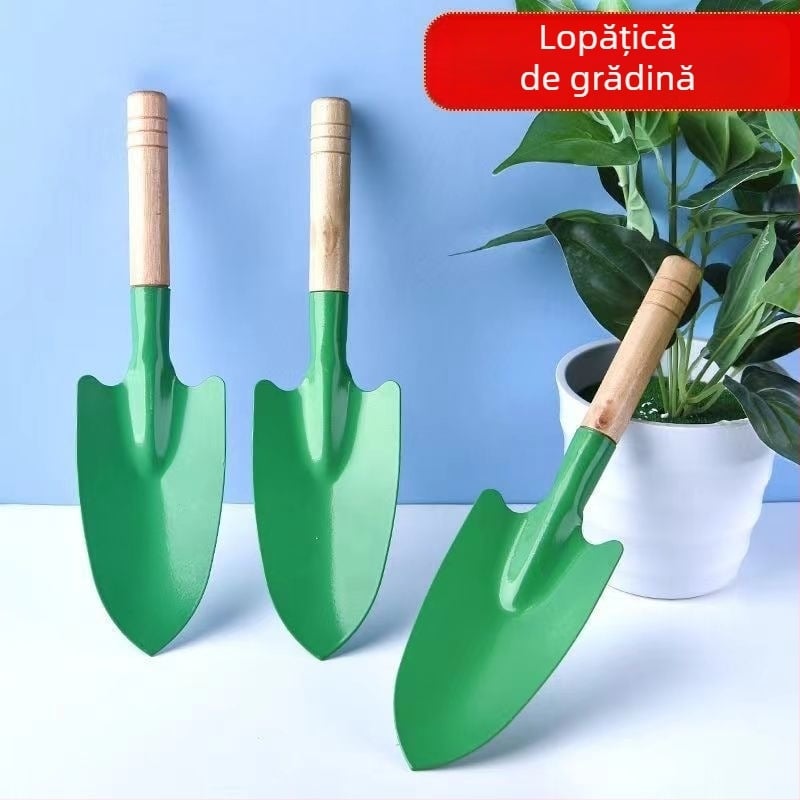  Lopată mică cu mâner din lemn pentru plantarea florilor și afânarea solului în grădină