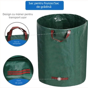 Set din trei piese: saci de frunze pentru grădină — capacitate mare, culoare negru-verde, sacoșă de depozitare țesută