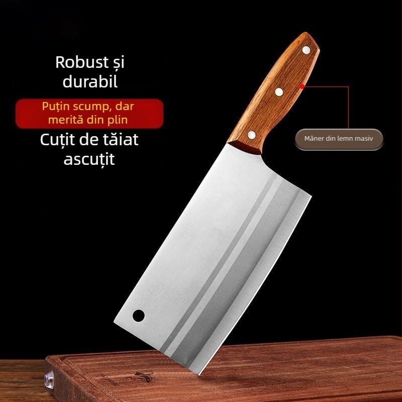 Jinshengyuan Cuțit de tăiere a cărnii cu mâner din lemn solid, oțel inoxidabil, cuțit de bucătărie pentru feliere
