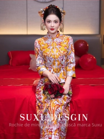 Rochie de mireasă Dragon și Fenix, primăvara 2025, costum tradițional chinezesc pentru nuntă, de înaltă calitate