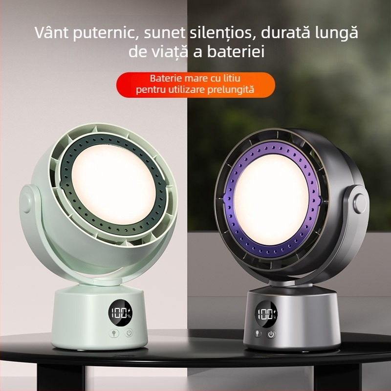 Ventilator USB mini silențios cu turbină puternică, ventilator de birou cu afișaj digital și reglaj continuu