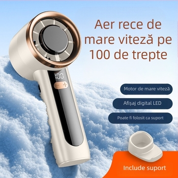Ventilator nou de mână, cu suport pentru telefon, afișaj digital, încărcare USB, ventilator de birou pentru camping în aer liber