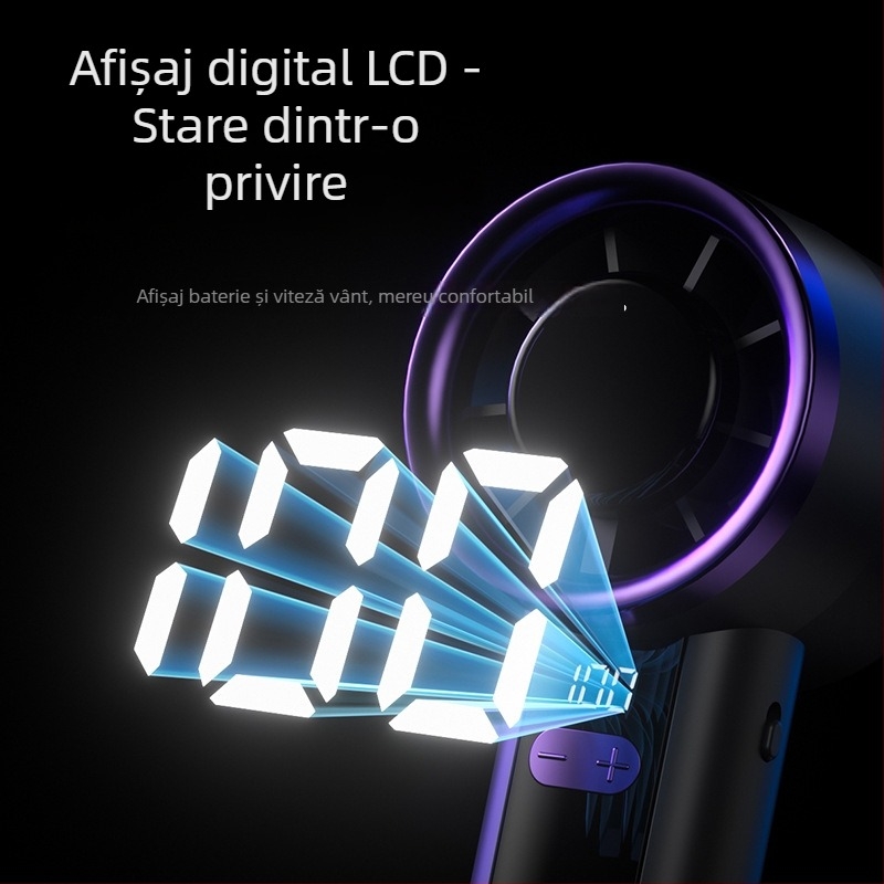Ventilator nou de mână, cu suport pentru telefon, afișaj digital, încărcare USB, ventilator de birou pentru camping în aer liber