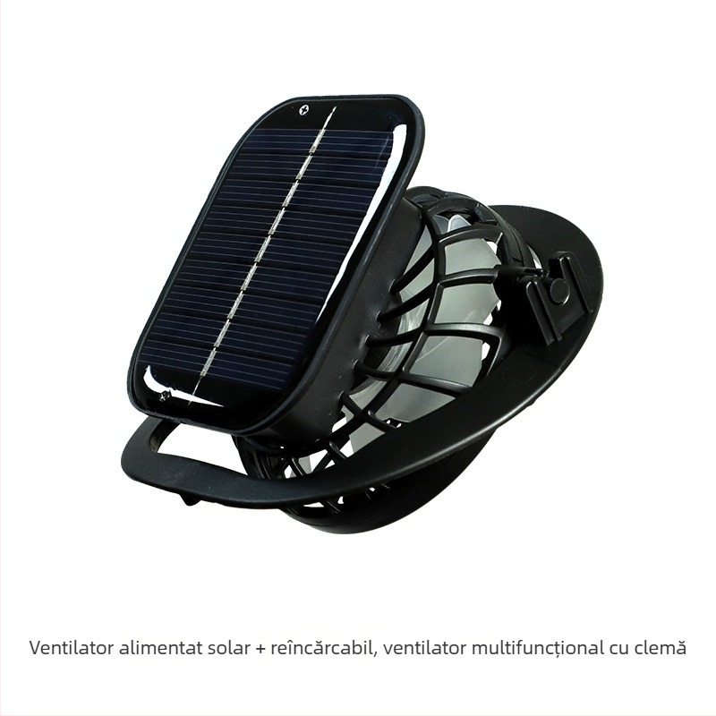 Ventilator alimentat cu energie solară, baterie USB reîncărcabilă, flux de aer puternic pentru răcire, ventilator electric portabil, multifuncțional
