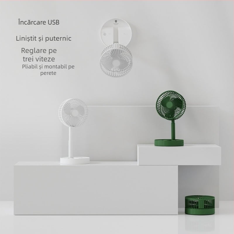 Ventilator USB pliabil telescopic, mini, de birou, portabil, cu 3 palete