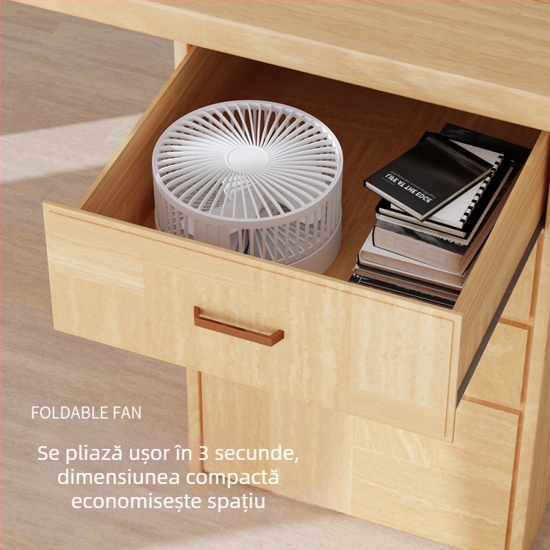 Ventilator USB pliabil telescopic, mini, de birou, portabil, cu 3 palete