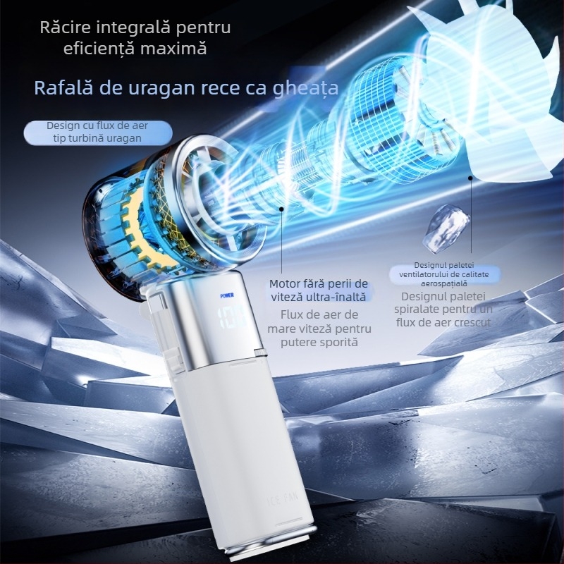 Ventilator de răcire cu baterie 9000mAh, cablu retractabil, mână, afișaj digital ultra-rapid, ventilator pliabil de răcire