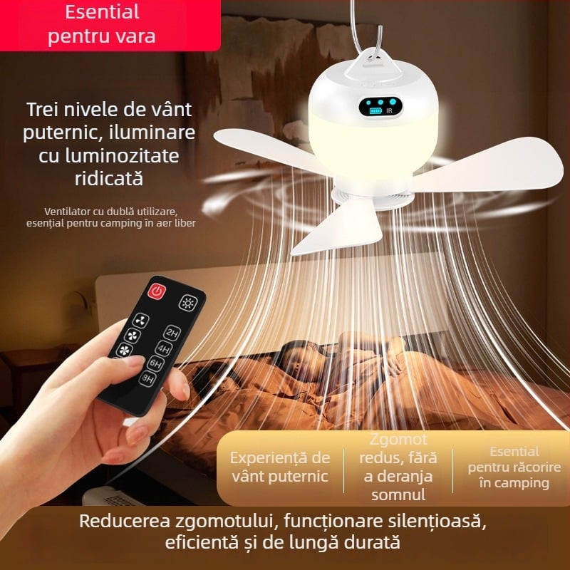 Ventilator mic suspendat USB, cu telecomandă, silențios, reîncărcabil, pentru camping și dormitoare
