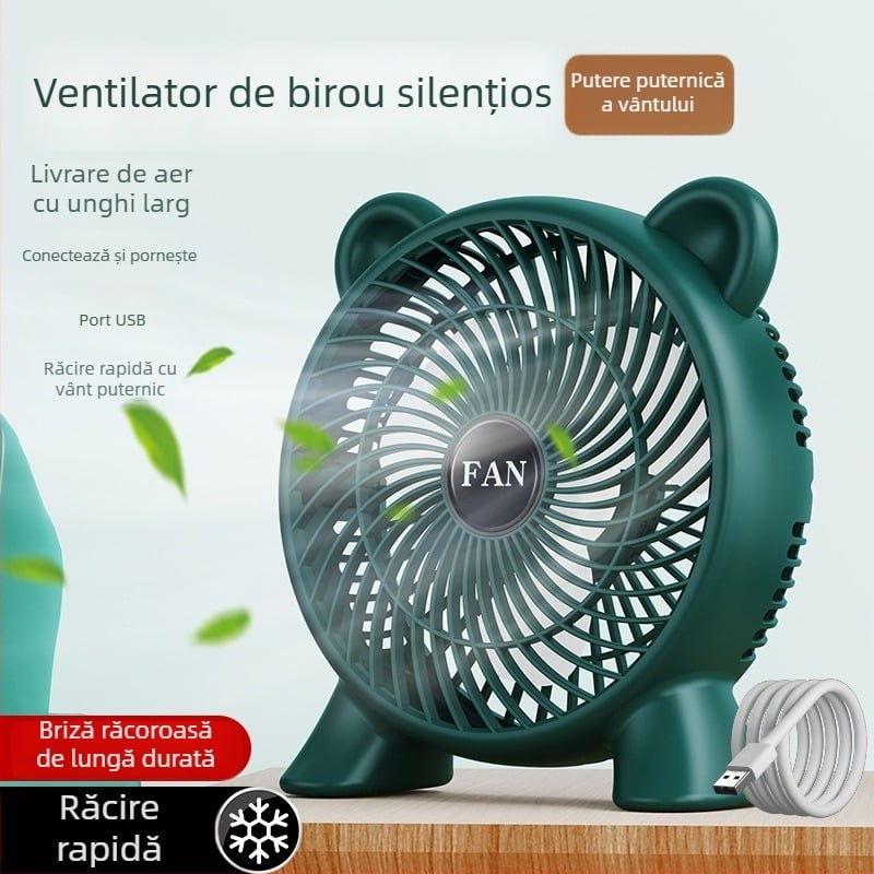 Ventilator USB de birou — compact, cu 3 palete, pentru cămine studențești și uz casnic