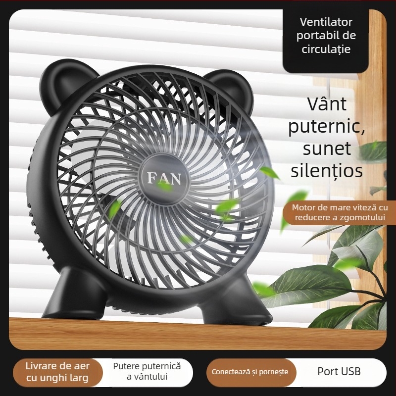 Ventilator USB de birou — compact, cu 3 palete, pentru cămine studențești și uz casnic