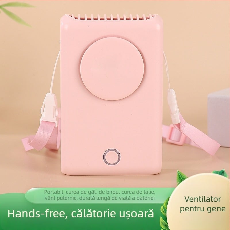 Ventilator mini reîncărcabil, fără palete, pentru gât și talie, pentru activități în aer liber, 3 trepte de viteză