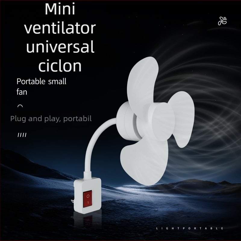 Ventilator compact cu priză integrată de trei prize, silențios, pentru baie și bucătărie