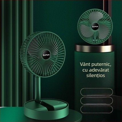 Ventilator de birou pliabil cu extensie telescopică – mini ventilator desktop, alimentare USB, pentru casă și birou