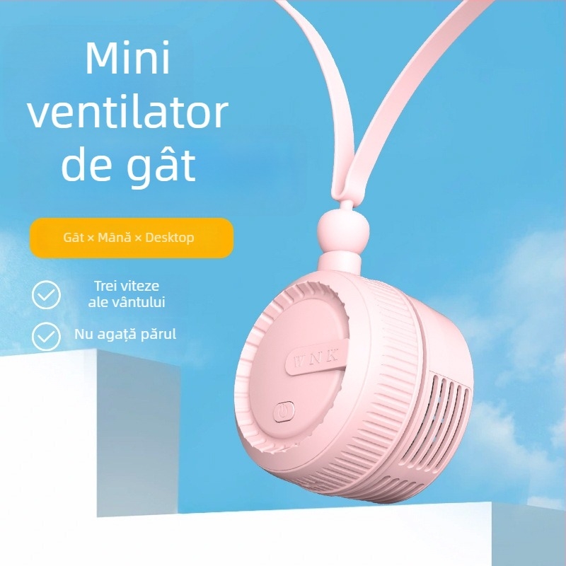 Ventilator de gât personalizat 2024, portabil, ultraușor, fără pale, încărcare USB, răcire silențioasă, compact pentru copii