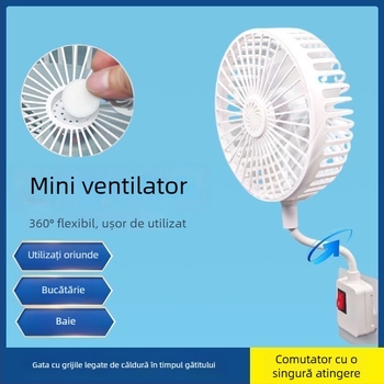 Ventilator compact îmbunătățit, cu grilaj de protecție, înclinare de 360°, priză cu trei pini, portabil pentru casă și dormitor