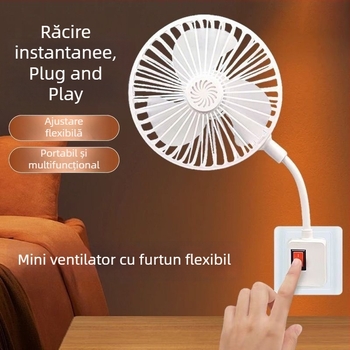 Ventilator compact îmbunătățit, cu grilaj de protecție, înclinare de 360°, priză cu trei pini, portabil pentru casă și dormitor