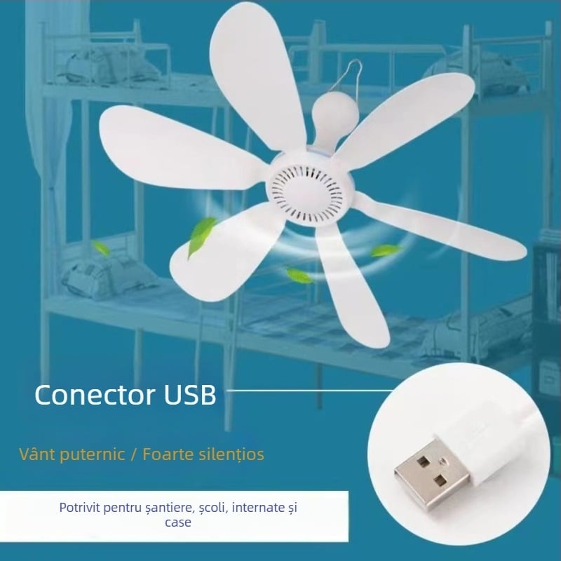 Ventilator USB suspendat pentru pat, cu viteză reglabilă – mini, silențios, 36V, pentru cămine și șantiere