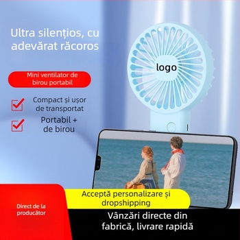 Ventilator USB mini pentru mână și birou, portabil, reîncărcabil, baterie încorporată, logo personalizat