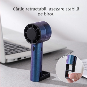 Ventilator manual mini cu încărcare USB, 5 palete, 3 trepte de viteză, ventilator de buzunar