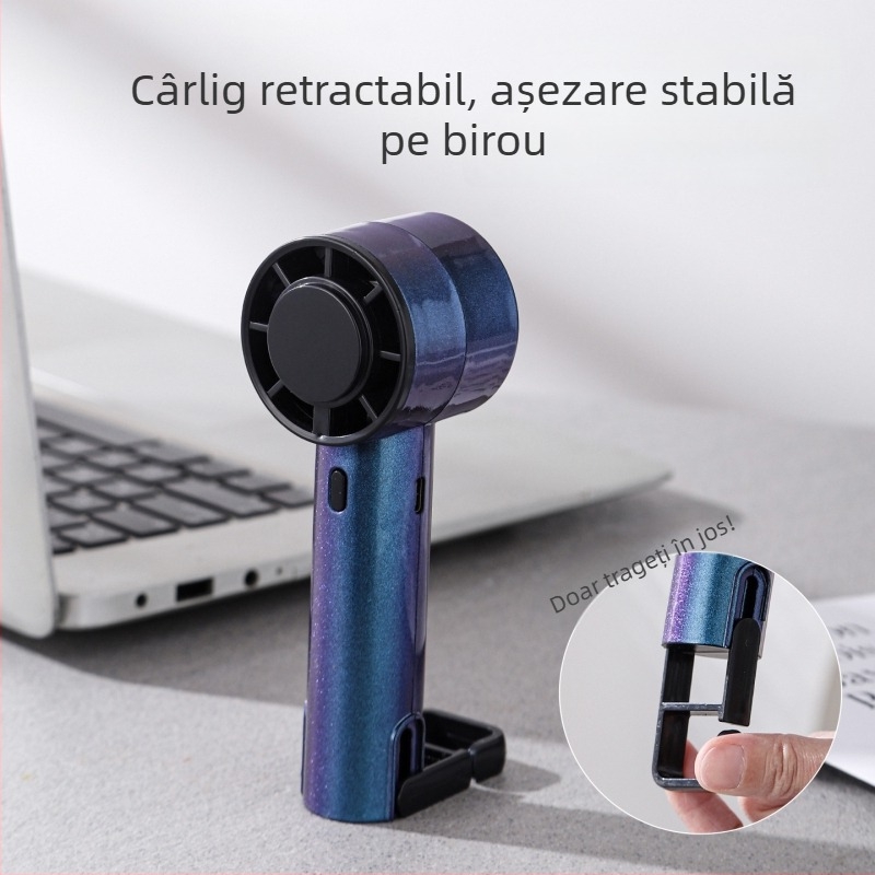 Ventilator manual mini cu încărcare USB, 5 palete, 3 trepte de viteză, ventilator de buzunar