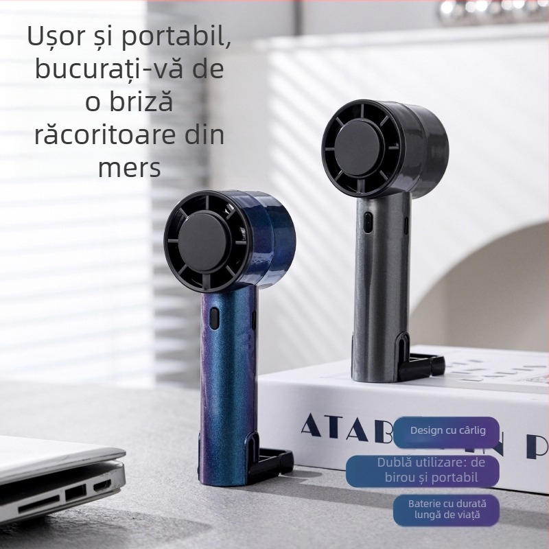 Ventilator manual mini cu încărcare USB, 5 palete, 3 trepte de viteză, ventilator de buzunar